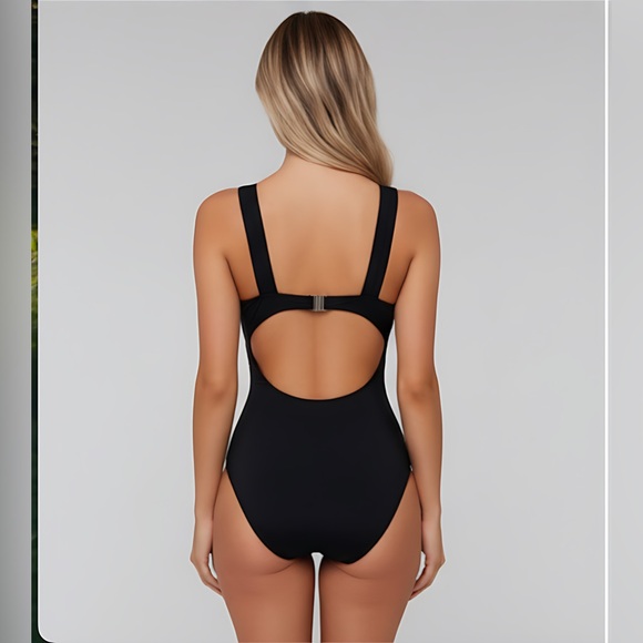 Gold Trim One Piece Swim Suit Bathing Suit - Picture 3 of 9